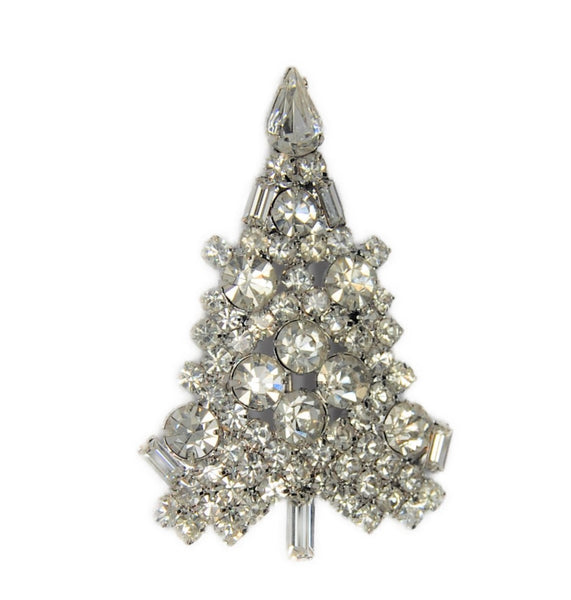 Sparkling Icy Rhinestones Christmas Holiday Tree Vintage Figural Brooch