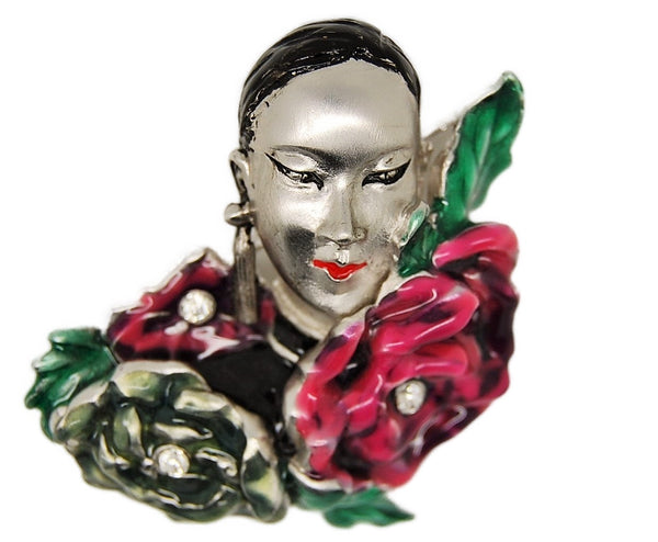 Bob Mackie Gorgeous Beauty Floral Figural Costume Brooch 2000's
