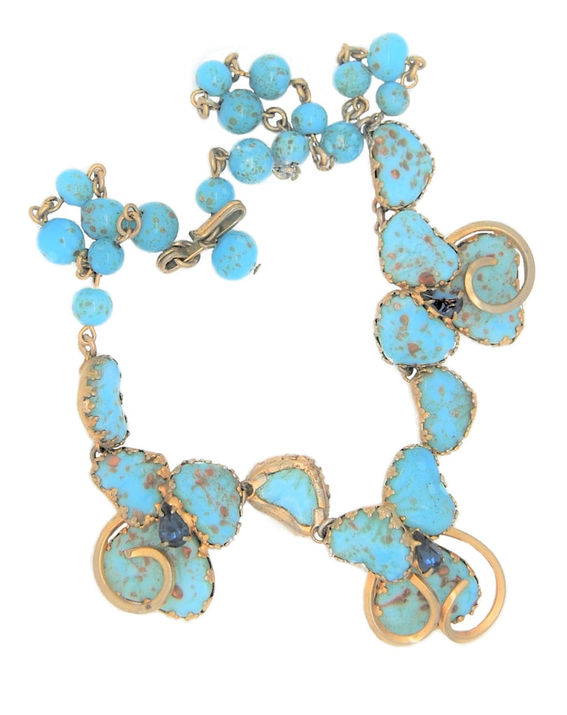 Jewels by Julio Marner Heart-Shaped Blue Petals Vintage Figural Necklace