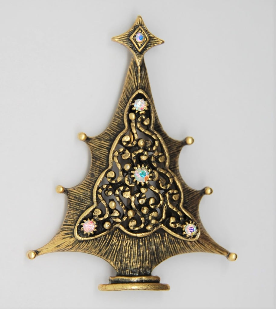 Filigree AB Bronze Christmas Tree Vintage Figural Pin Brooch