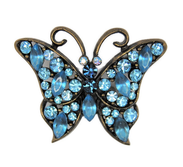 Bright Blue Butterfly Navette Vintage Costume Figural Pin Brooch