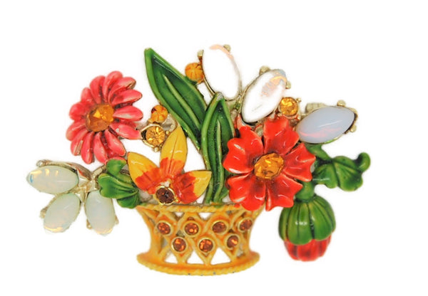 Corocraft Gorgeous Floral Basket Vintage Figural Pin Brooch