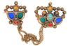 Art Deco Double Crown Rhinestones Chatelaine Vintage Figural Brooch Set