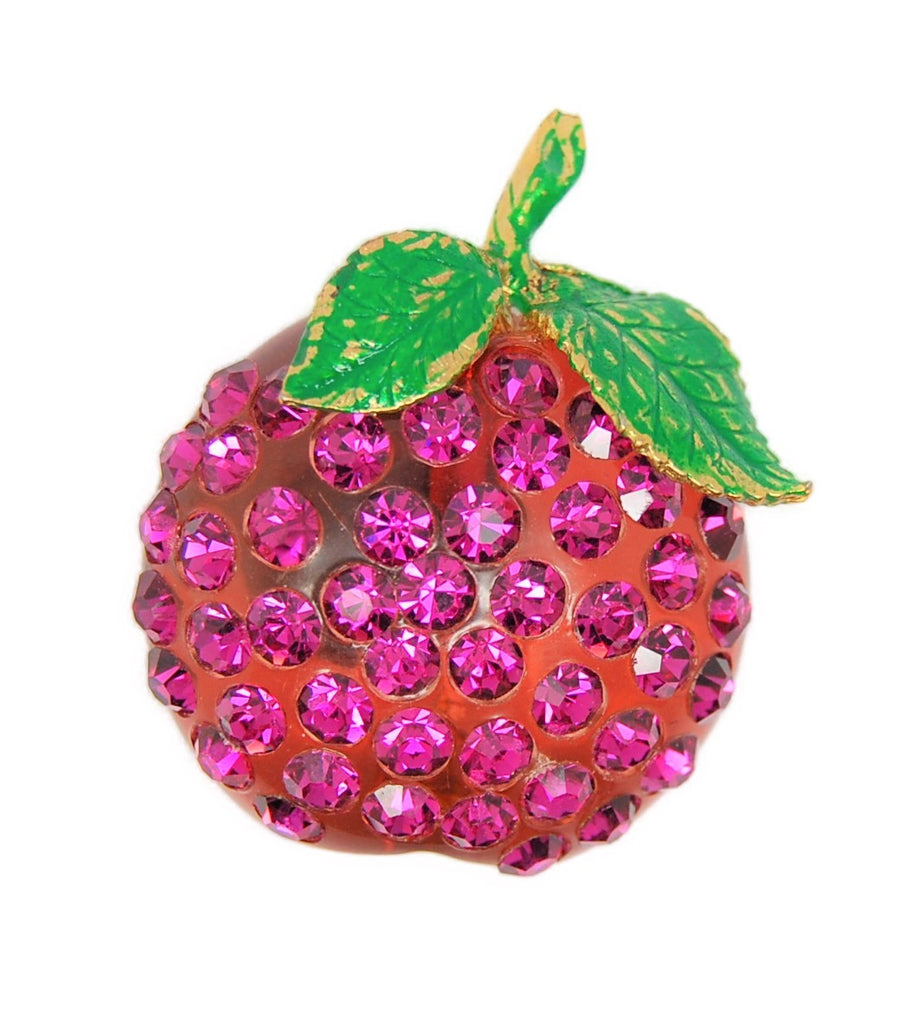 Austria Forbidden Fruit Purple Plum Lucite & Rhinestone Vintage Figural Pin Brooch