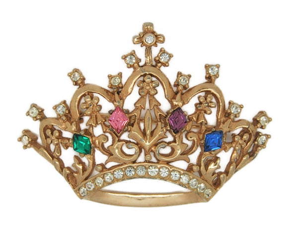 Ornate Gold Plate High End Royal Crown Vintage Figural Pin Brooch