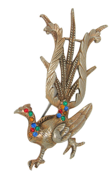 Glass Works Silver Tone Fantasy Pheasant Vintage Figural Brooch