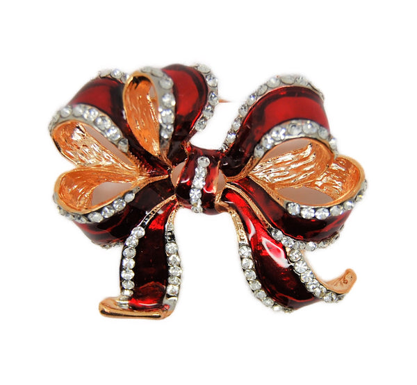Swarovski Swan Christmas Holiday Enamel Bow Vintage Figural Brooch