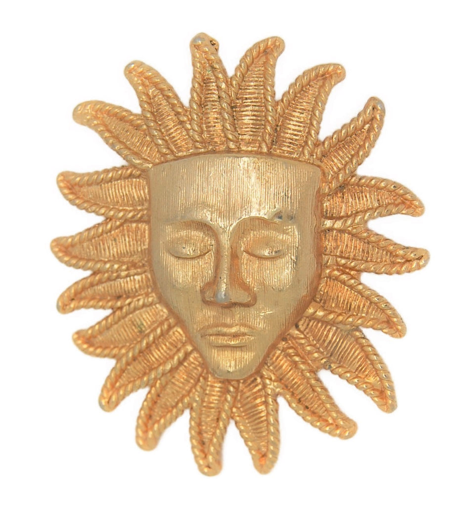 MJ Ent Sun God Mask Gold Tone Vintage Figural Pin Brooch