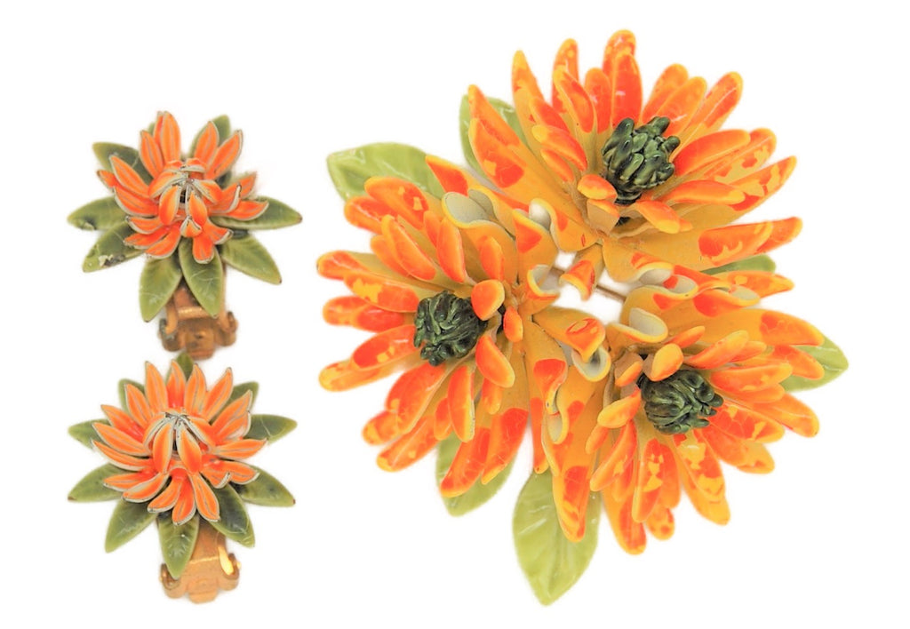 Orange Enamel Flower Charms, 15mm, 5 Pieces - C1171