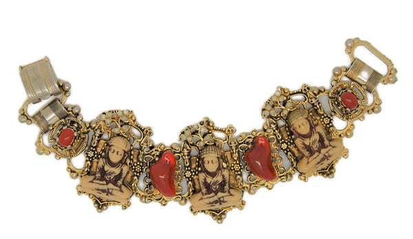 Selro Buddha Amber Seven Panel Vintage Figural Bracelet