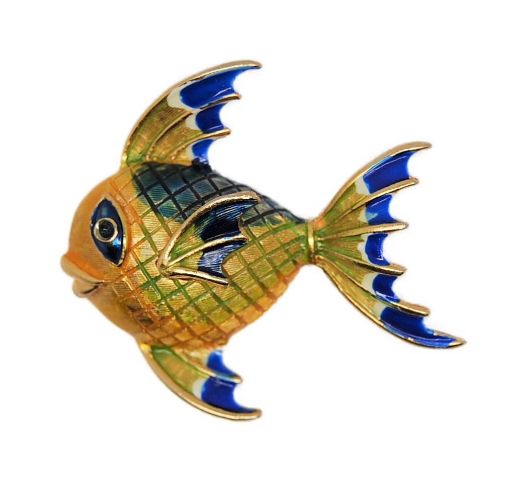 Mandle Sailfish Angel Fish Enamel Gold Tone Vintage Figural Pin Brooch