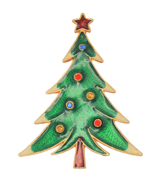 ART Holiday Enamel & Rhinestone Tree Vintage Figural Brooch