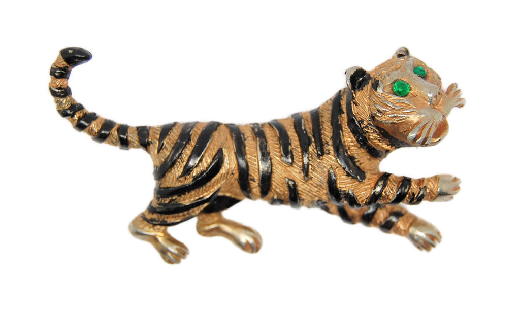 Vitoge Emerald Eyed Black Stripes Tiger Vintage Figural Brooch