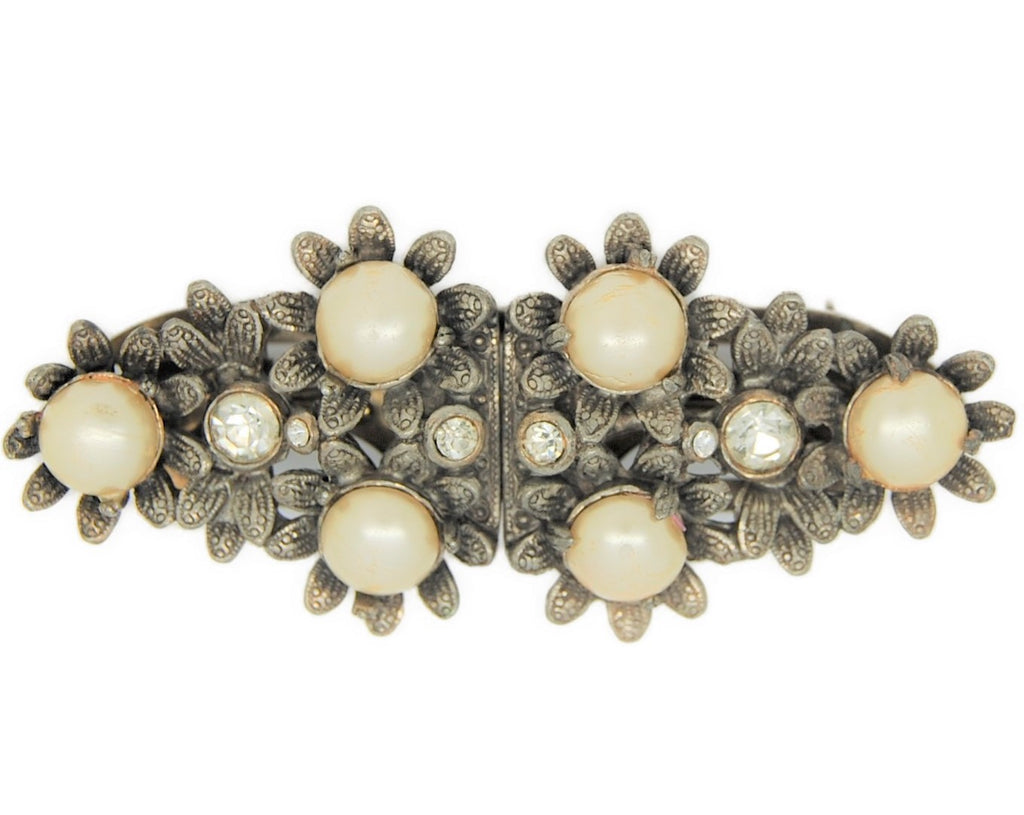 Paul Sargent Floral Pearl Duette Dress Clips Vintage Figural Brooch Set
