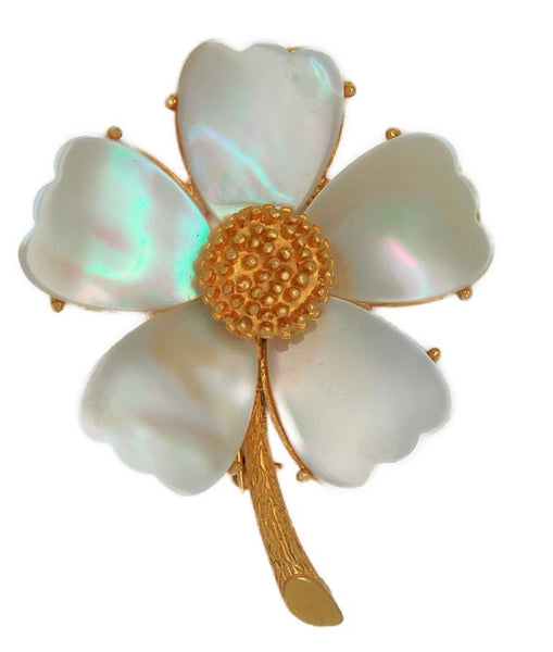 Mandle Mother of Pearl Floral Magnolia Blossom Vintage Figural Pin Brooch