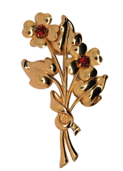 Coro Classic Floral Flowers Gold Tone Vintage Figural Pin Brooch