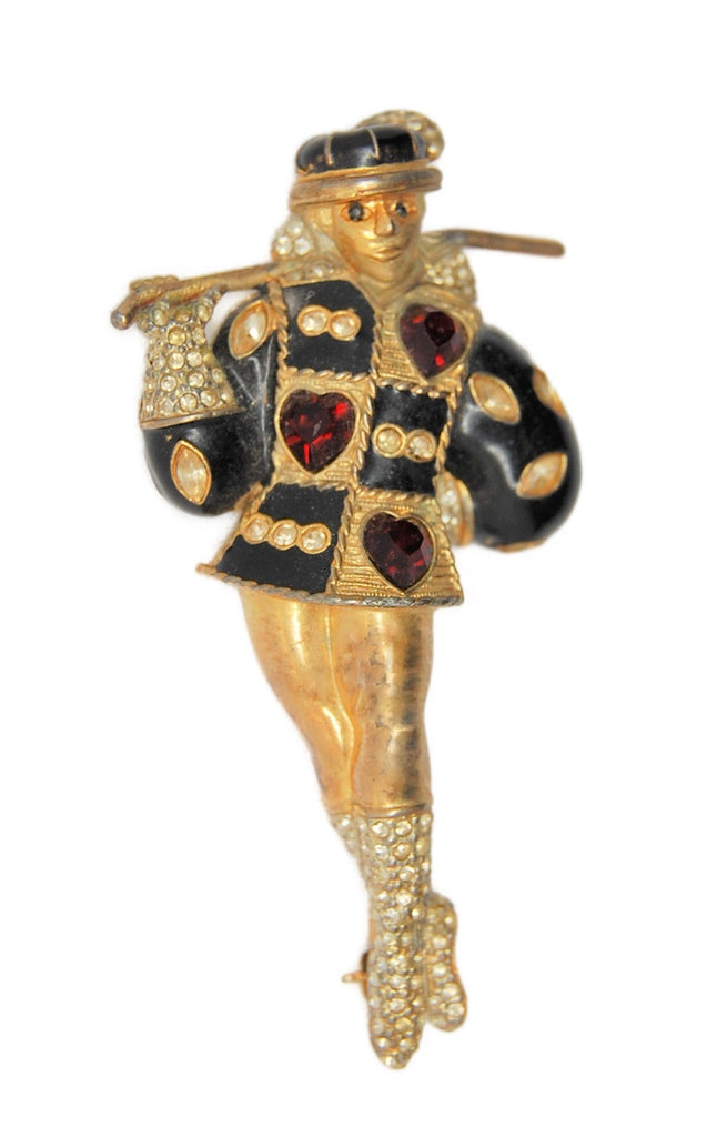 St John King of Hearts Black Enamel Figural Pin Brooch