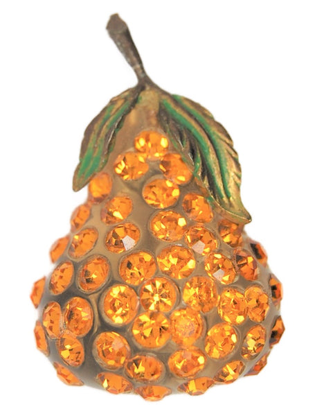 Austria Forbidden Fruit Amber Lucite Pear Vintage Figural Pin Brooch