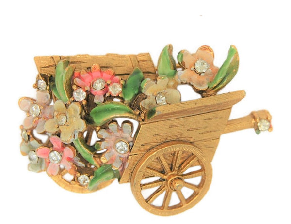 BSK My Fair Lady Flower Sellers Cart Vintage Figural Pin Brooch