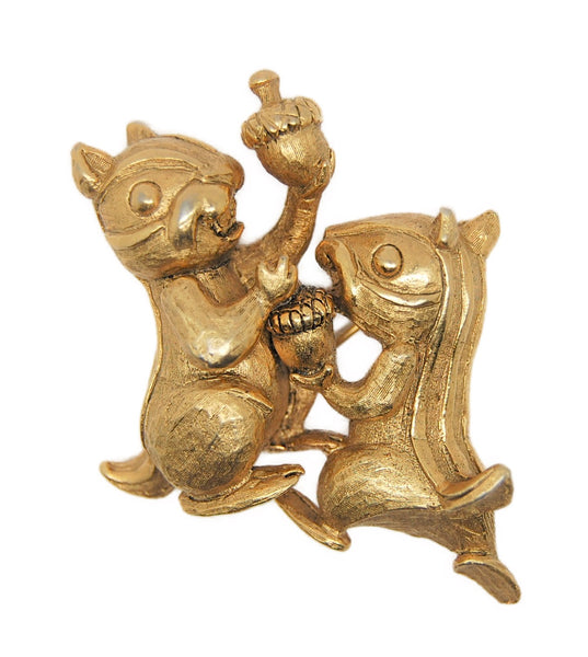 Carnegie Squabbling Squirrels Vintage Costume Figural Pin Brooch