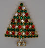 Christmas Tree Red White Green Rhinestone Garland Figural Brooch - 1990s