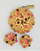 Trifari Gold Tone Floral Leaves Dome Vintage Brooch & Matching Earrings Demi