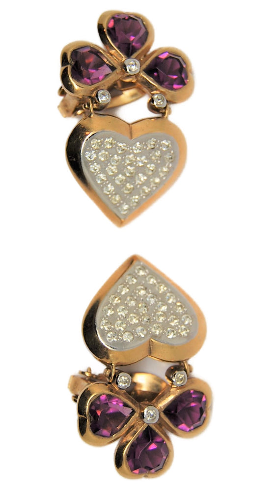 Made in Italy High-End Heart Dangle CZ Vintage Figural Earrings