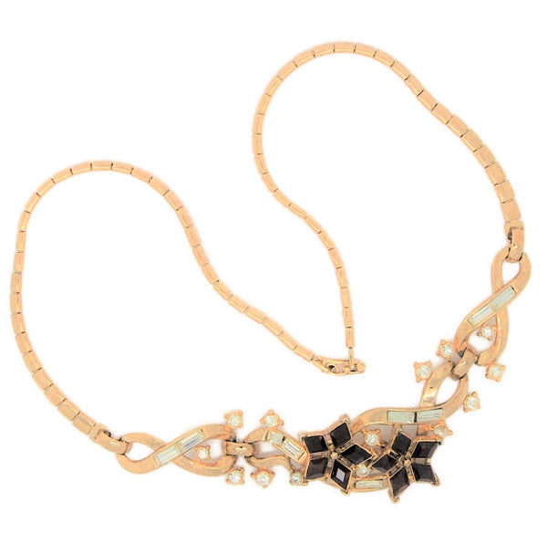 Trifari Ruby Star Flowers Vintage Figural Necklace 1940s