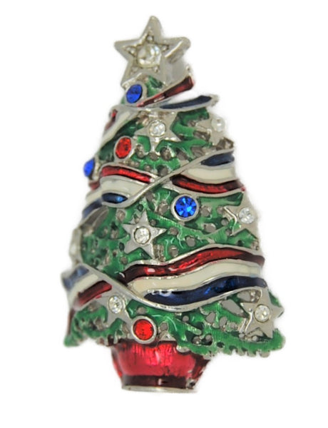 Radko American Flag Christmas Tree Vintage Figural Costume Pendant Brooch
