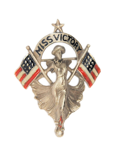 America Miss Victory Lady Liberty WW2 Sterling Patriotic Figural Costume Pin Brooch