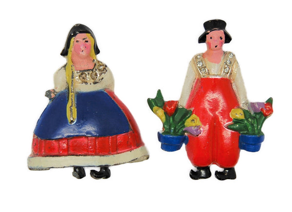 Coro World War 2 Allies Patriotic Dutch Couple Vintage Figural Brooch Set