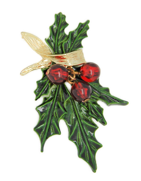 Christmas Holly & Berries Vintage Figural Costume Brooch