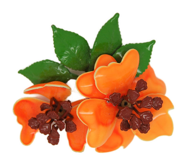 Bright Orange Floral Petals & Blossoms Vintage Figural Pin Brooch