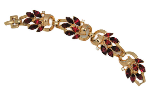 Gold Filled Ruby Red Faceted Rhinestone High-End Bracelet