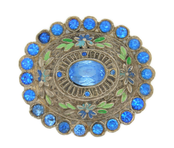 Little Nemo L/N Blue Rhinestone Domed Floral Vintage Figural Pin Brooch