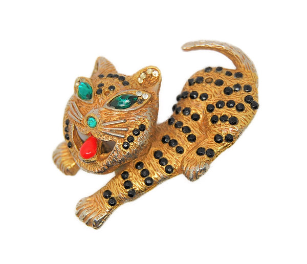 Vintage Tiger Cat Black Striped Figural Costume Brooch