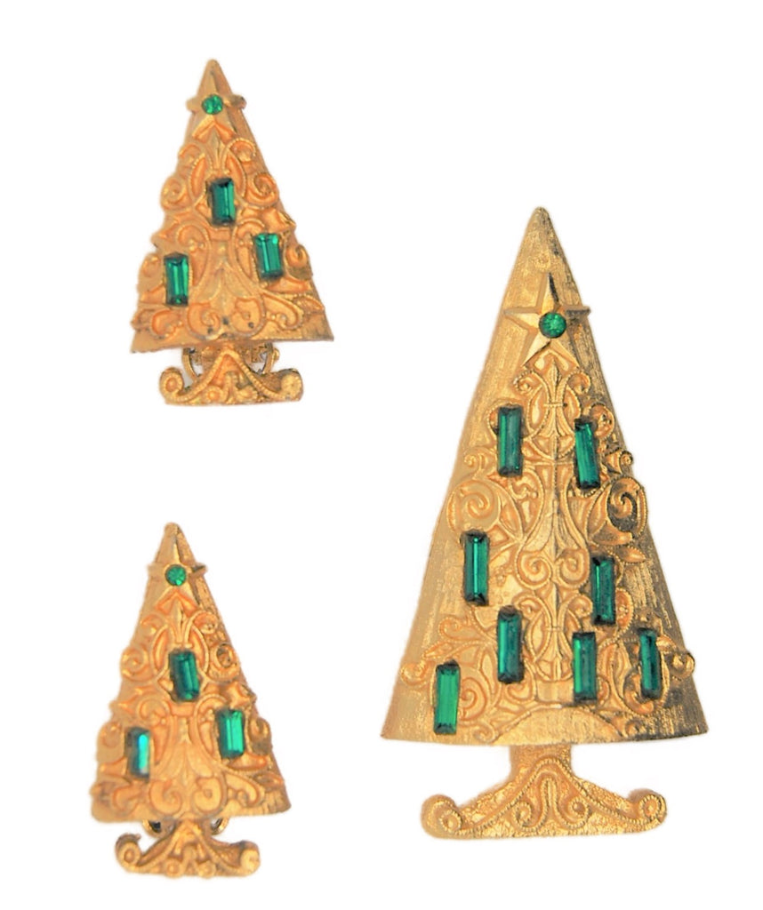 Mylu Christmas Cathedral Tree Vintage Brooch & Earring Set - 1950s