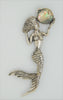 Cassini Cyvra Mother of Pearl Rhodium Mermaid Vintage Figural Costume Pin Brooch