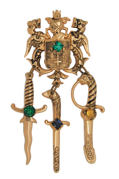Royal Shield Dangling Charms Vintage Figural Pin Brooch