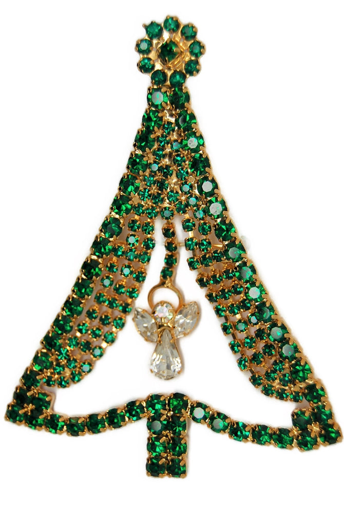 Swarovski Christmas Angel Emerald Swag Tree Vintage Figural Pin Brooch