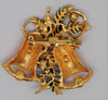 Christmas Bells Pine Boughs Rhinestones Enamel Figural Pin Brooch