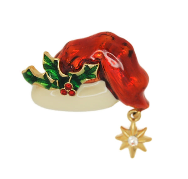 Radko Sparkling Red Holly Sprig Santa Christmas Vintage Figural Brooch Mint