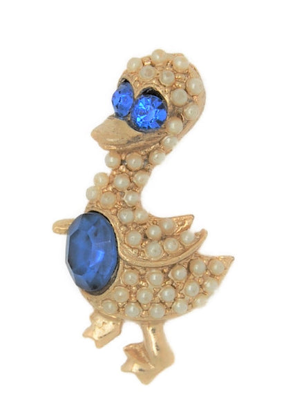 Coro Small Series Pearl Blue Belly Duck Vintage Figural Pin Brooch