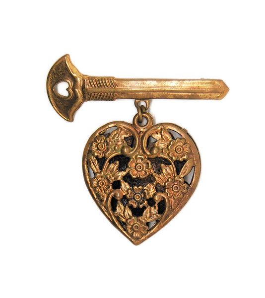 Sweetheart Perfume WW2 Key to My Heart Vintage Figural Brooch