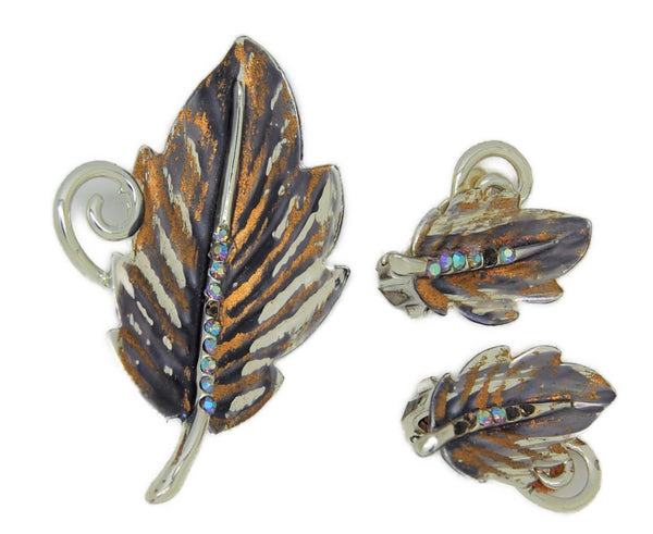 BSK Woodland Floral Leaves Vintage Figural Brooch & Earring Set