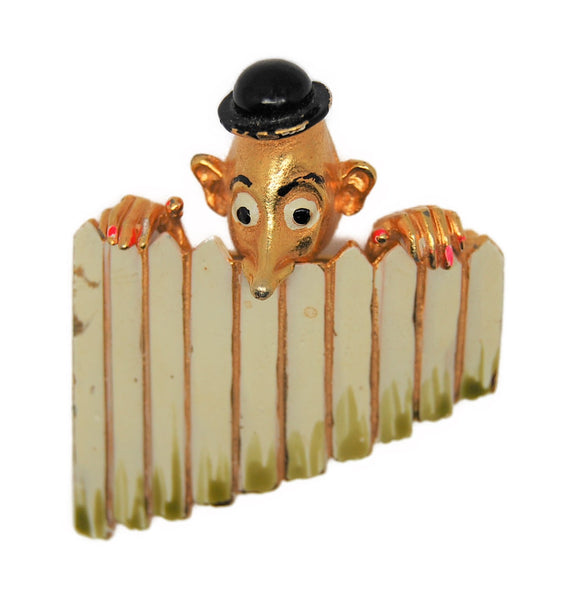 Carnegie People Watcher Derby Hat Man Fence Vintage Figural Pin Brooch