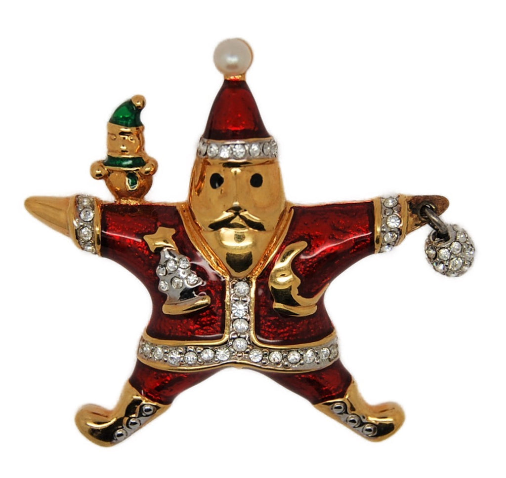 KJL Franklin Mint Christmas Star Santa Vintage Pin Brooch - HTF