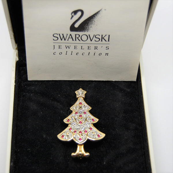 Swarovksi Swan Hearts Christmas Tree Figural Vintage Brooch - NIB