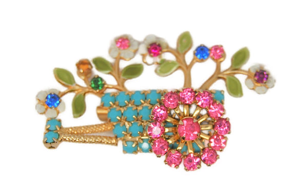 Hobe Wagon Wheelbarrow Floral Figural Vintage Pin Brooch