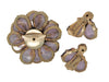 Amethyst Translucent Floral Flower Glass Pin Brooch & Matching Earrings Set